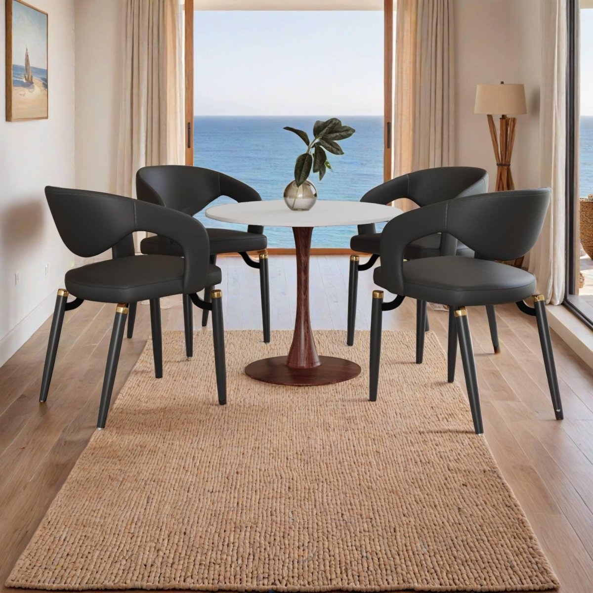 Bristol Round Dining Table With MDF Wood/Sintered Stone Tabletop with Walnut Finish Pedestal Base