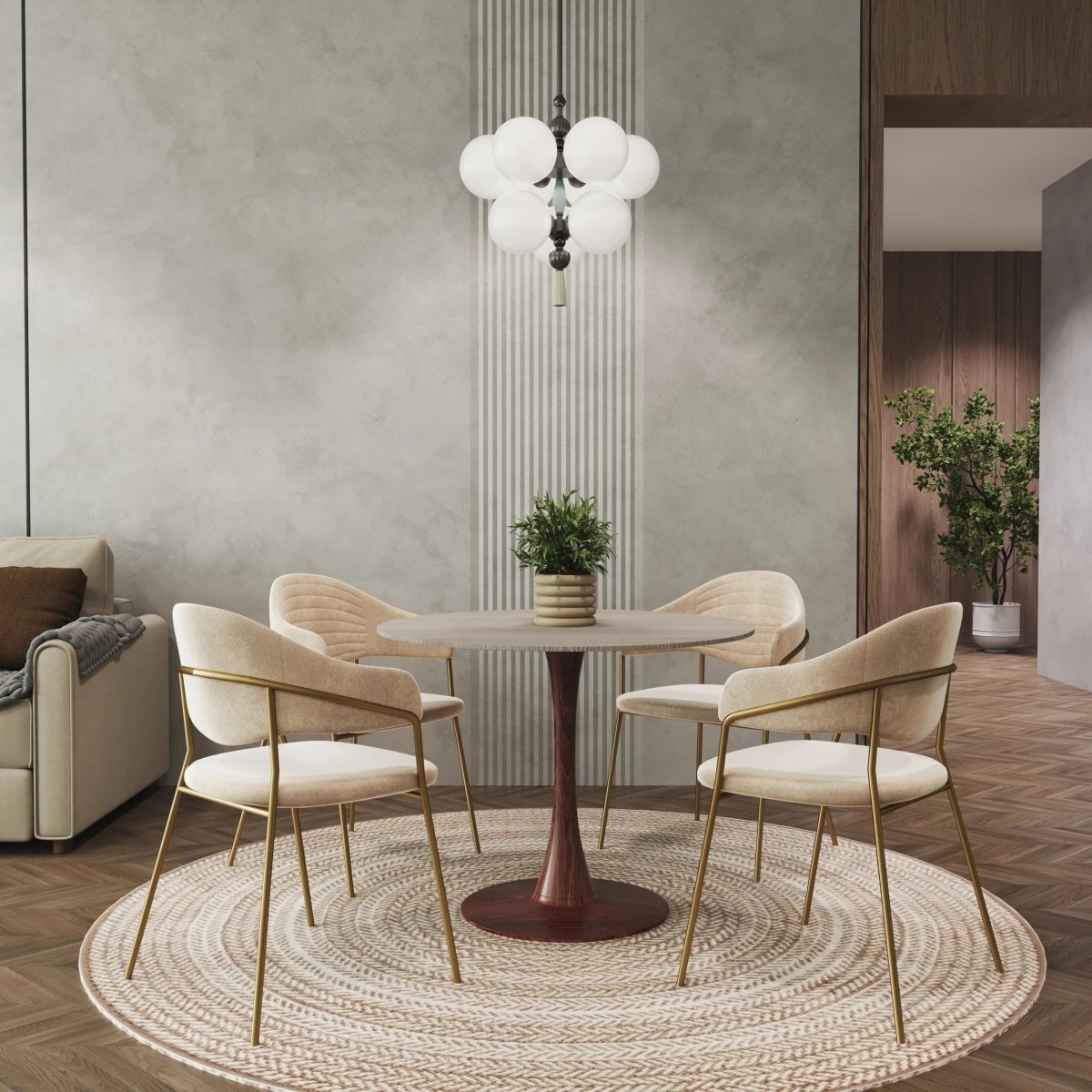 Bristol Round Dining Table With MDF Wood/Sintered Stone Tabletop with Walnut Finish Pedestal Base