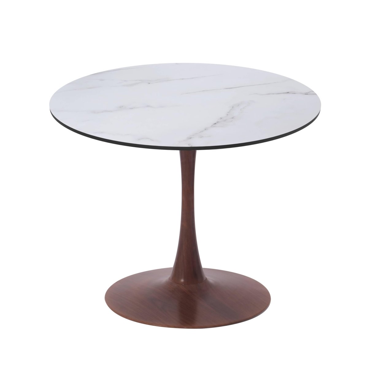 Bristol Round Dining Table With MDF Wood/Sintered Stone Tabletop with Walnut Finish Pedestal Base
