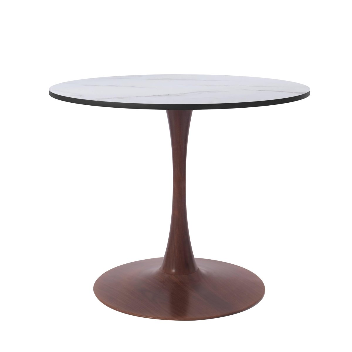 Bristol Round Dining Table With MDF Wood/Sintered Stone Tabletop with Walnut Finish Pedestal Base