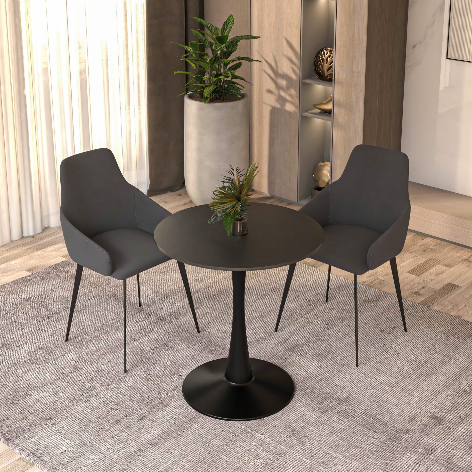 Bristol Round Dining Table with MDF/Sintered Stone/Glass Tabletop in Black Steel Base