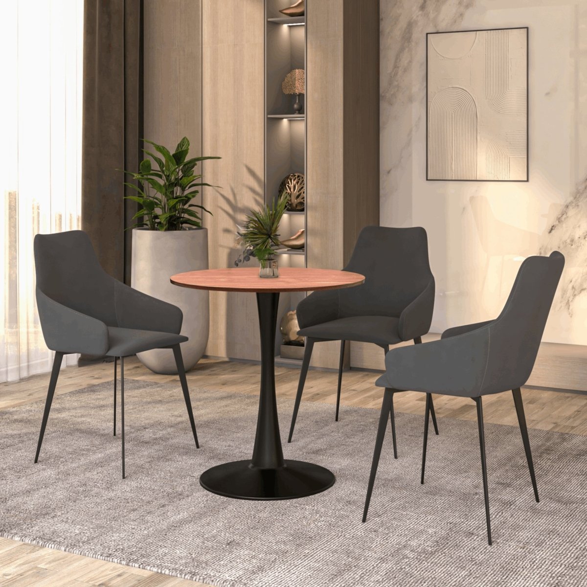 Bristol Round Dining Table with MDF/Sintered Stone/Glass Tabletop in Black Steel Base
