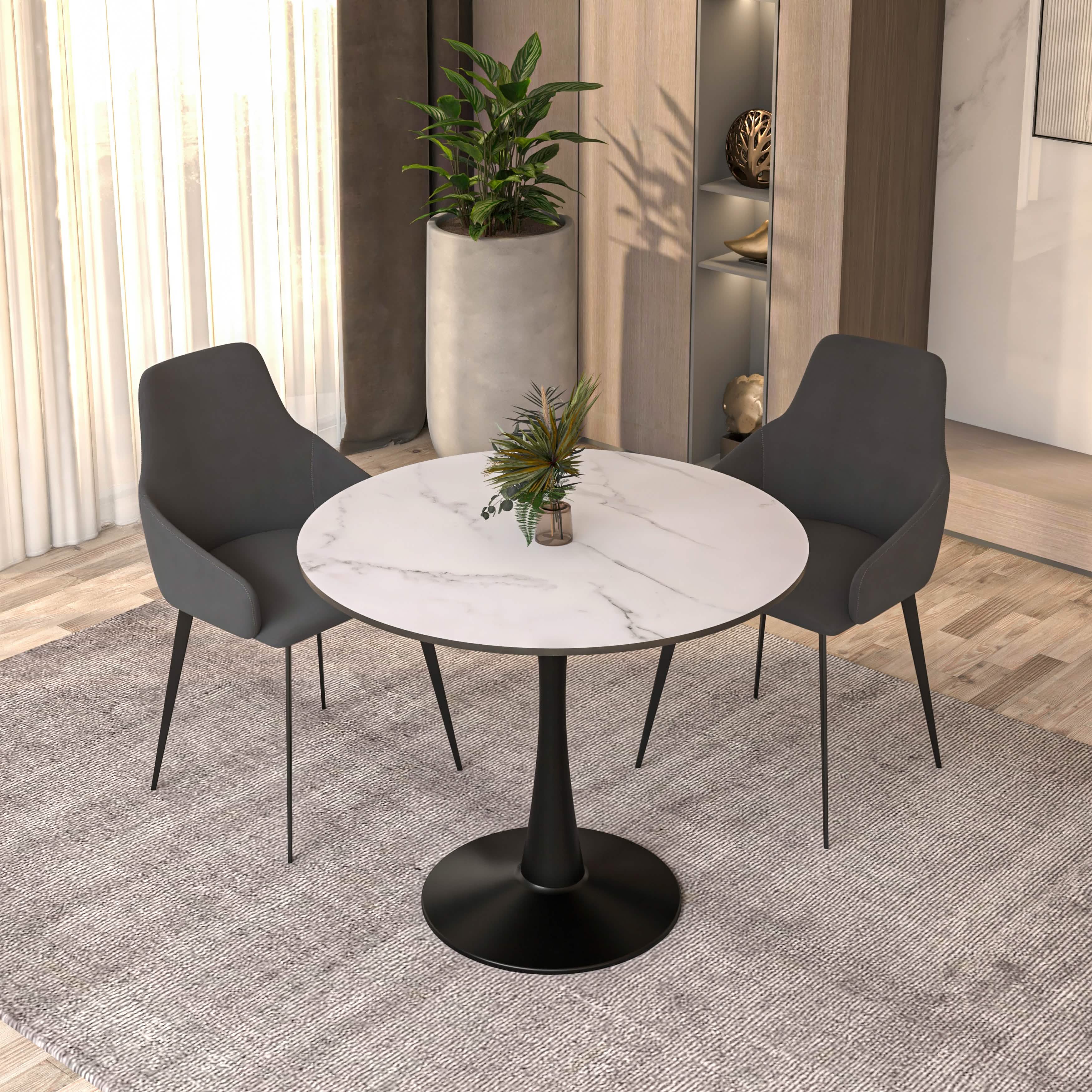 Bristol Round Dining Table with MDF/Sintered Stone/Glass Tabletop in Black Steel Base