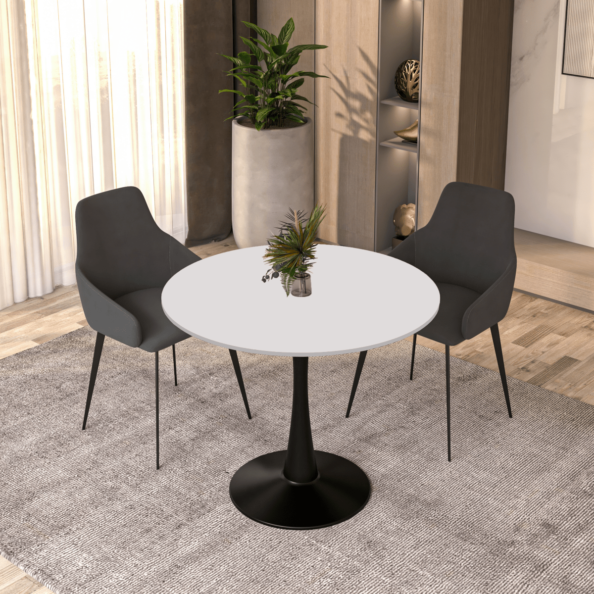 Bristol Round Dining Table with MDF/Sintered Stone/Glass Tabletop in Black Steel Base