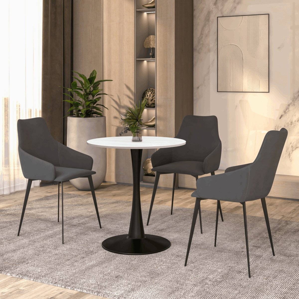 Bristol Round Dining Table with MDF/Sintered Stone/Glass Tabletop in Black Steel Base