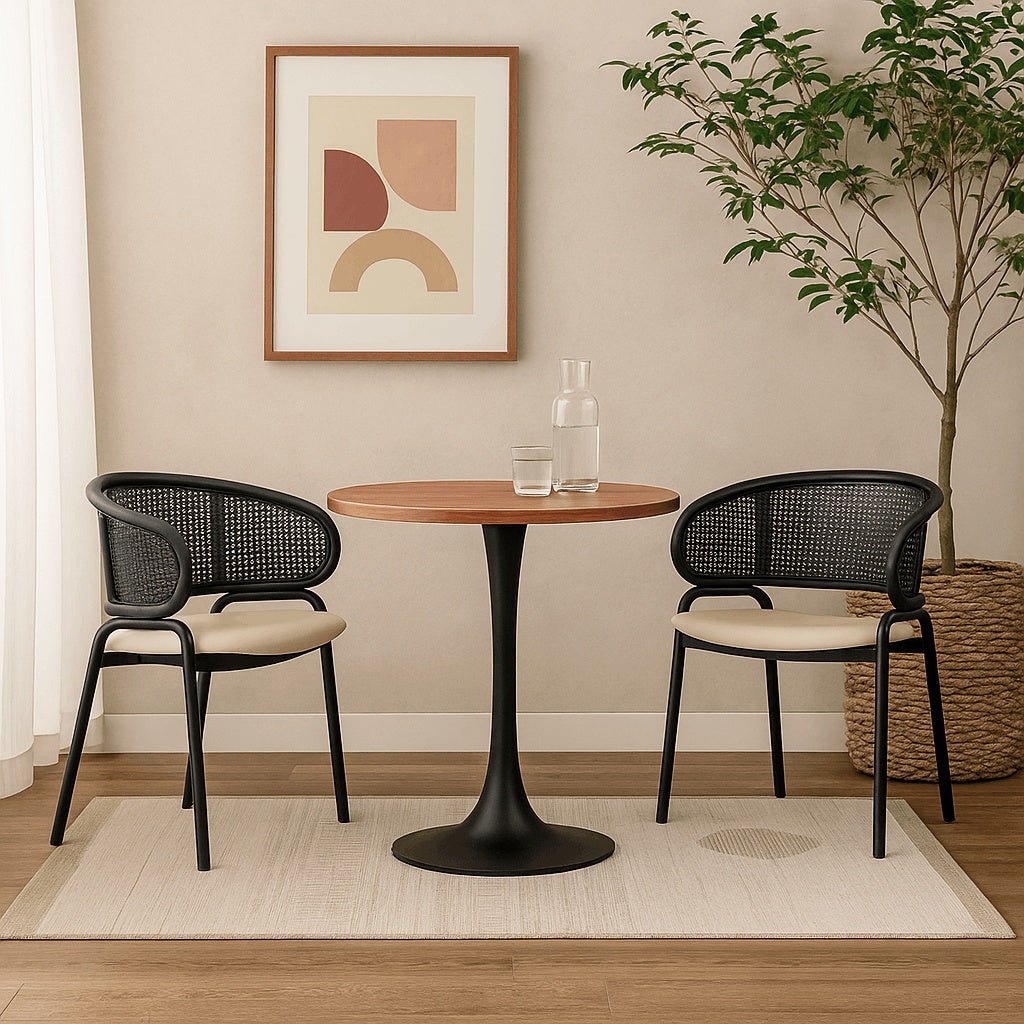 Bristol Round Dining Table with MDF/Sintered Stone/Glass Tabletop in Black Steel Base