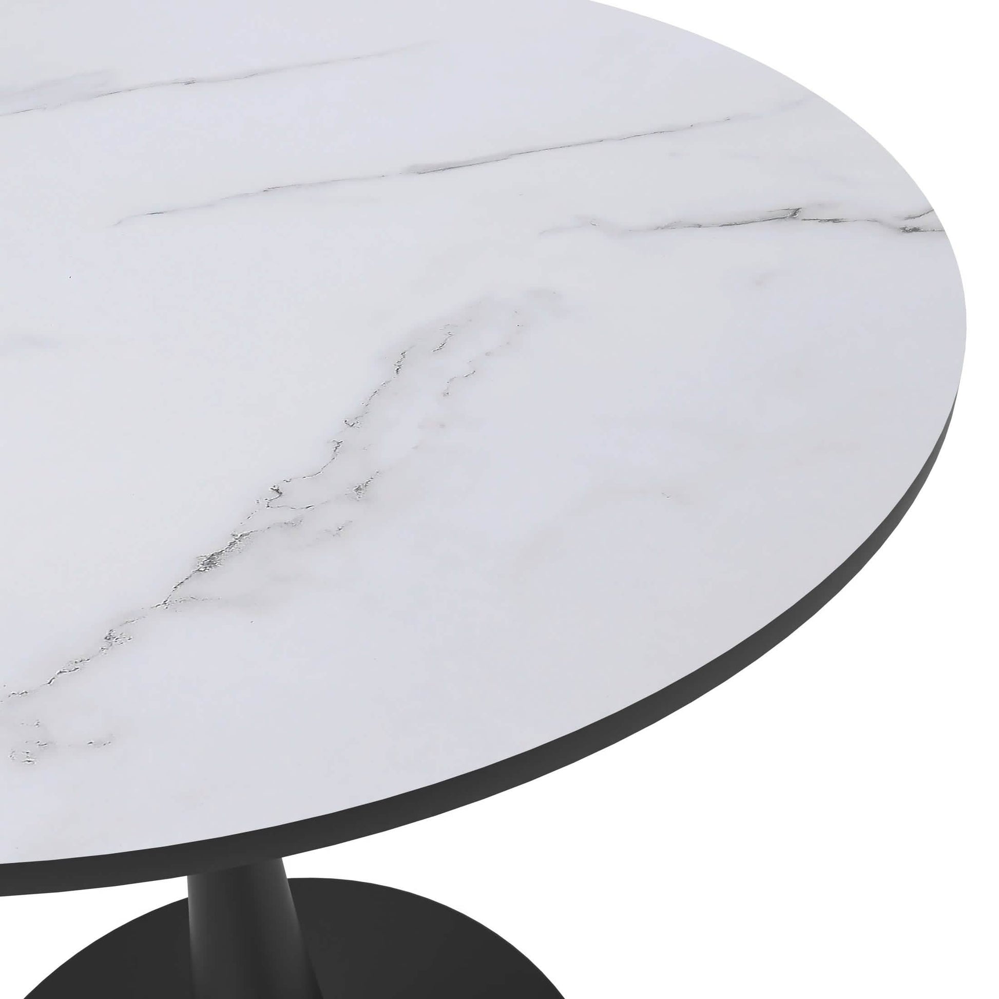 Bristol Round Dining Table with MDF/Sintered Stone/Glass Tabletop in Black Steel Base