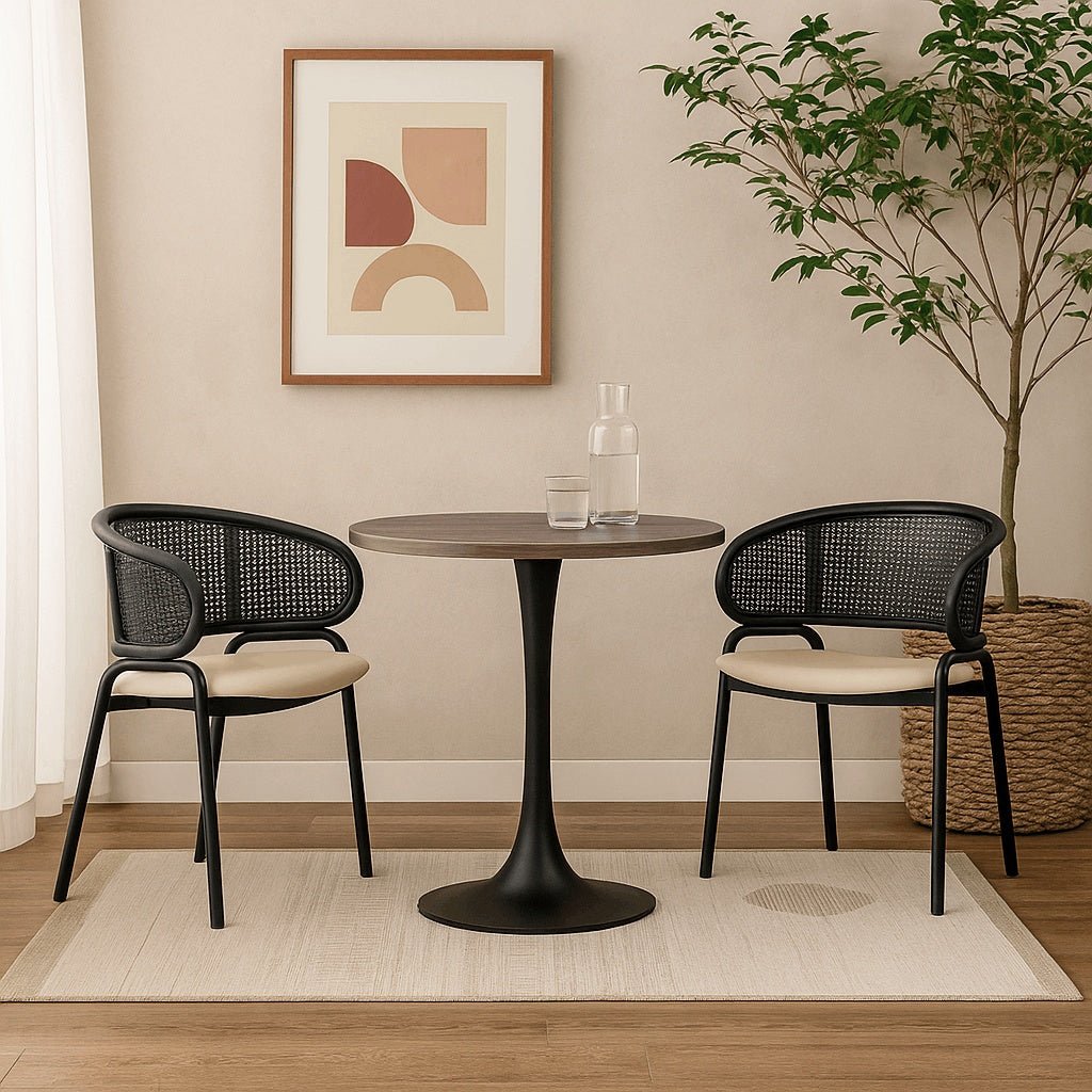 Bristol Round Dining Table with MDF/Sintered Stone/Glass Tabletop in Black Steel Base