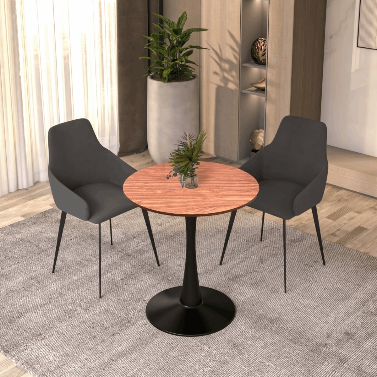 Bristol Round Dining Table with MDF/Sintered Stone/Glass Tabletop in Black Steel Base