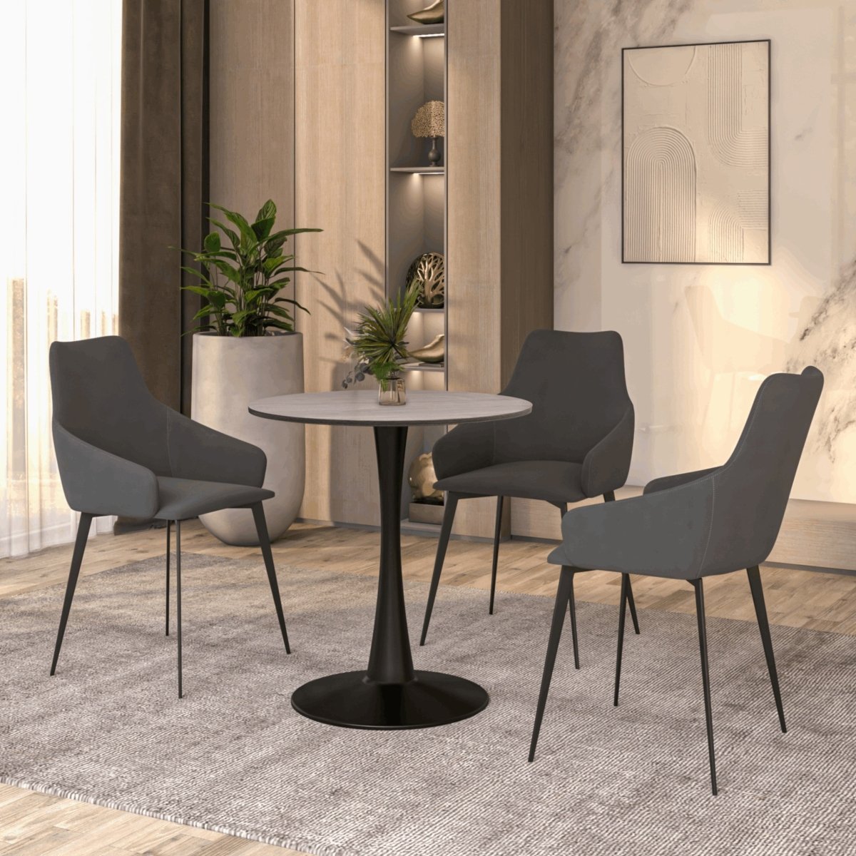 Bristol Round Dining Table with MDF/Sintered Stone/Glass Tabletop in Black Steel Base
