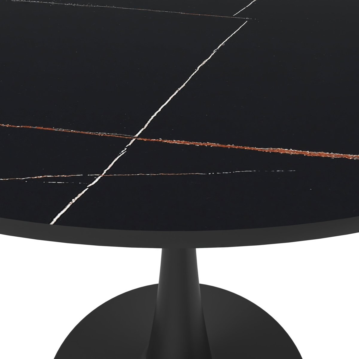 Bristol Round Dining Table with MDF/Sintered Stone/Glass Tabletop in Black Steel Base