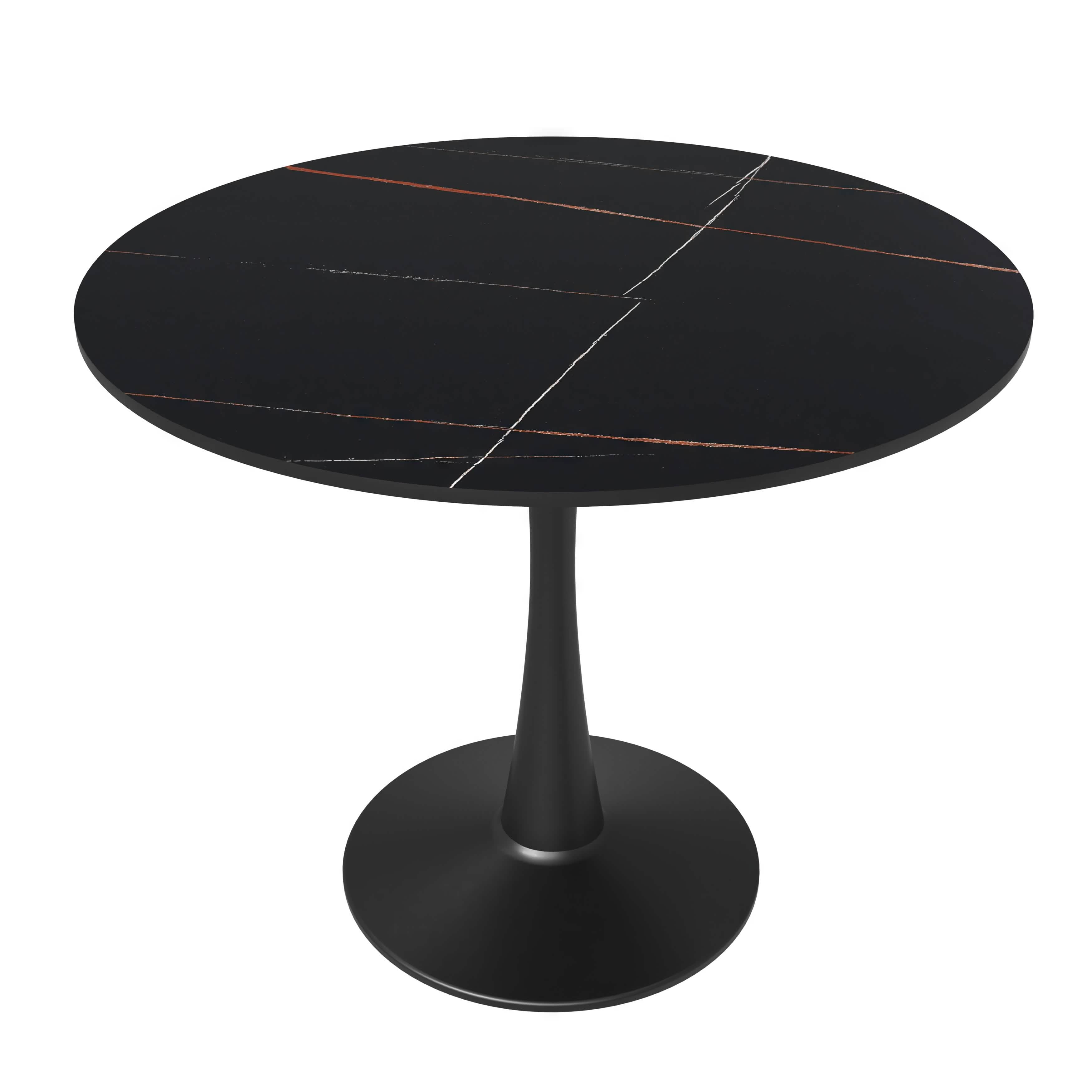 Bristol Round Dining Table with MDF/Sintered Stone/Glass Tabletop in Black Steel Base