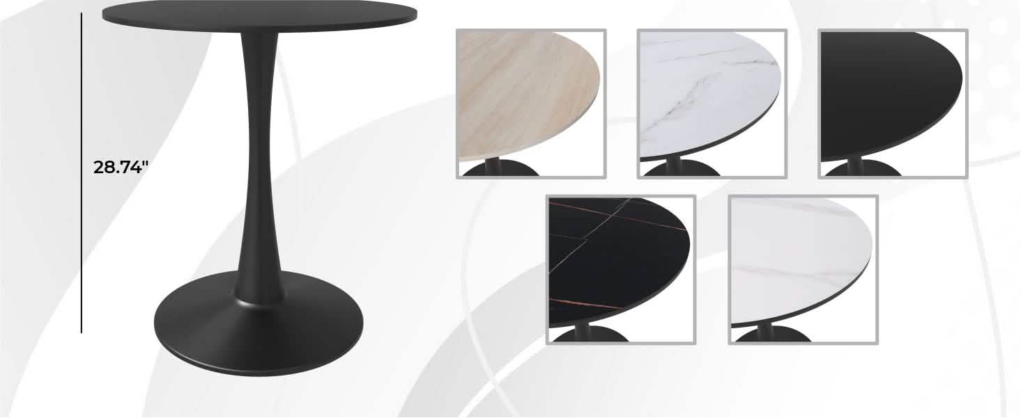 Bristol Round Dining Table with MDF/Sintered Stone/Glass Tabletop in Black Steel Base