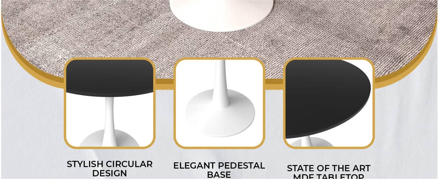 Bristol Round Dining Table with MDF/Sintered Stone/Glass Tabletop in Black Steel Base