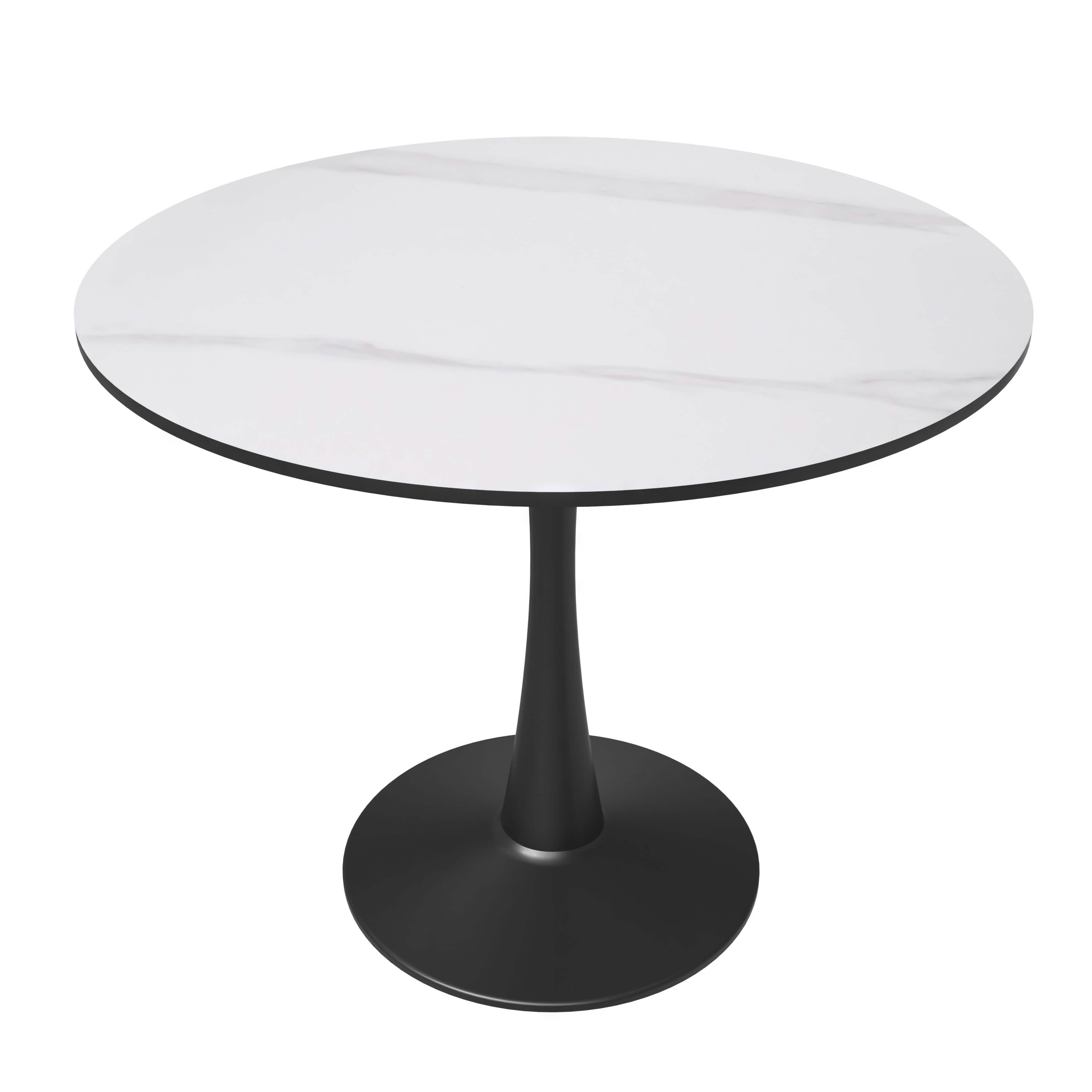 Bristol Round Dining Table with MDF/Sintered Stone/Glass Tabletop in Black Steel Base