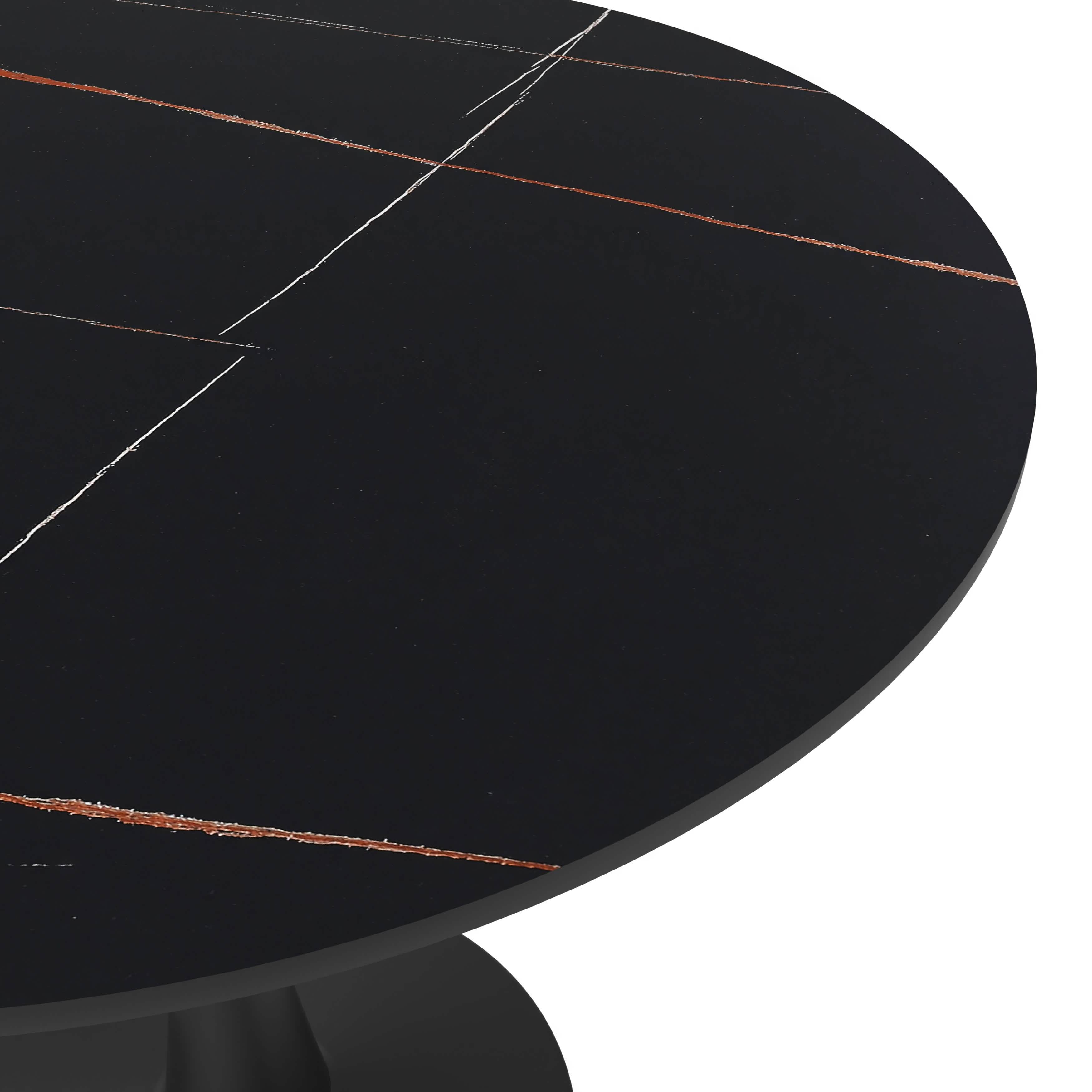 Bristol Round Dining Table with MDF/Sintered Stone/Glass Tabletop in Black Steel Base