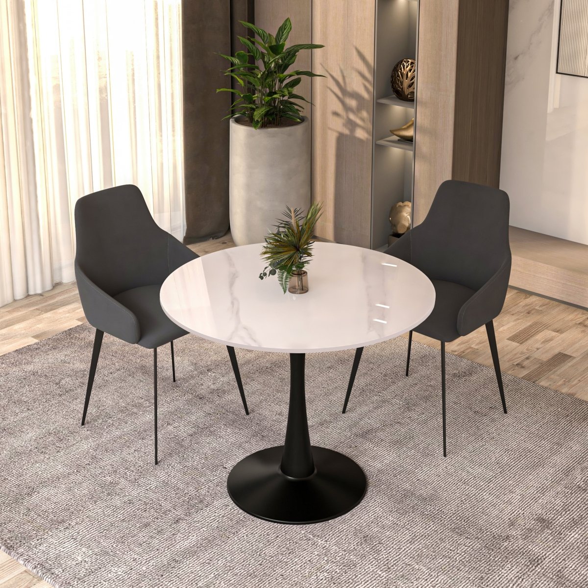 Bristol Round Dining Table with MDF/Sintered Stone/Glass Tabletop in Black Steel Base