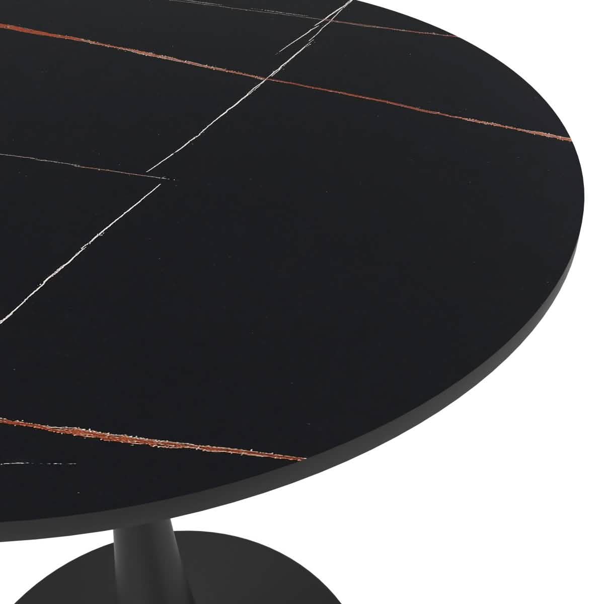 Bristol Round Dining Table with MDF/Sintered Stone/Glass Tabletop in Black Steel Base