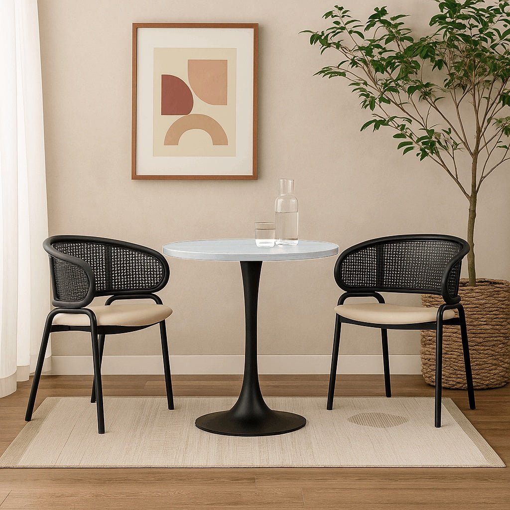 Bristol Round Dining Table with MDF/Sintered Stone/Glass Tabletop in Black Steel Base