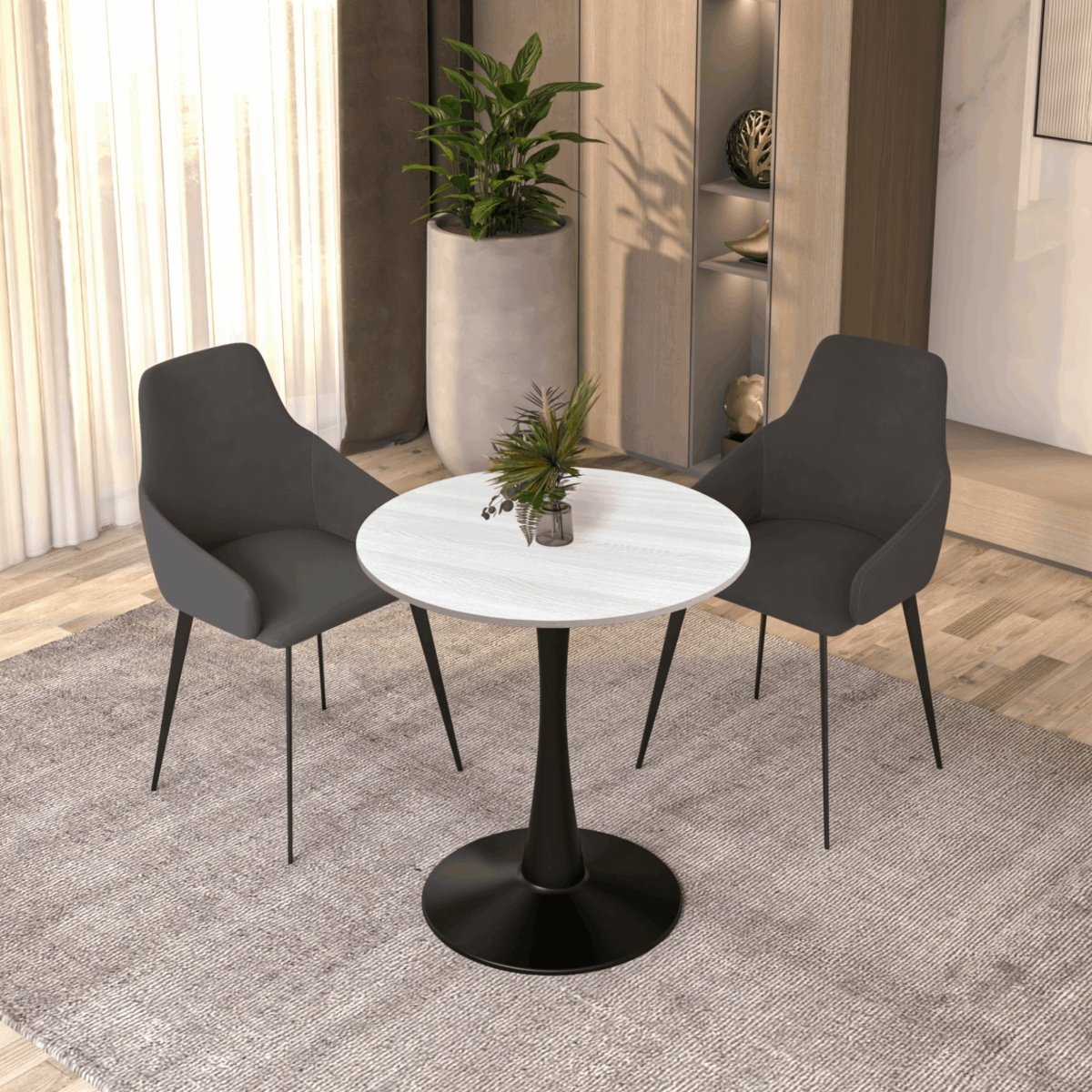 Bristol Round Dining Table with MDF/Sintered Stone/Glass Tabletop in Black Steel Base