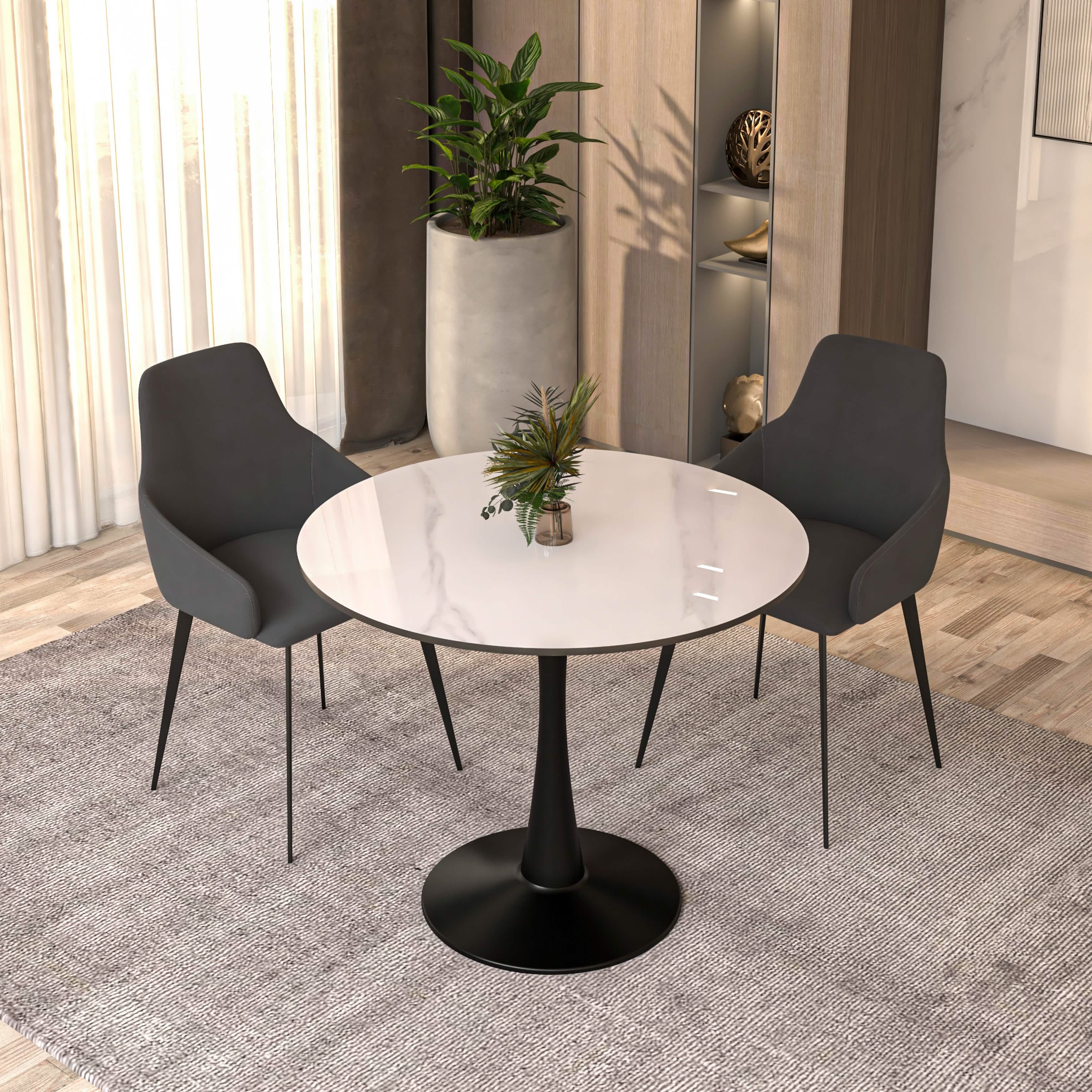 Bristol Round Dining Table with MDF/Sintered Stone/Glass Tabletop in Black Steel Base