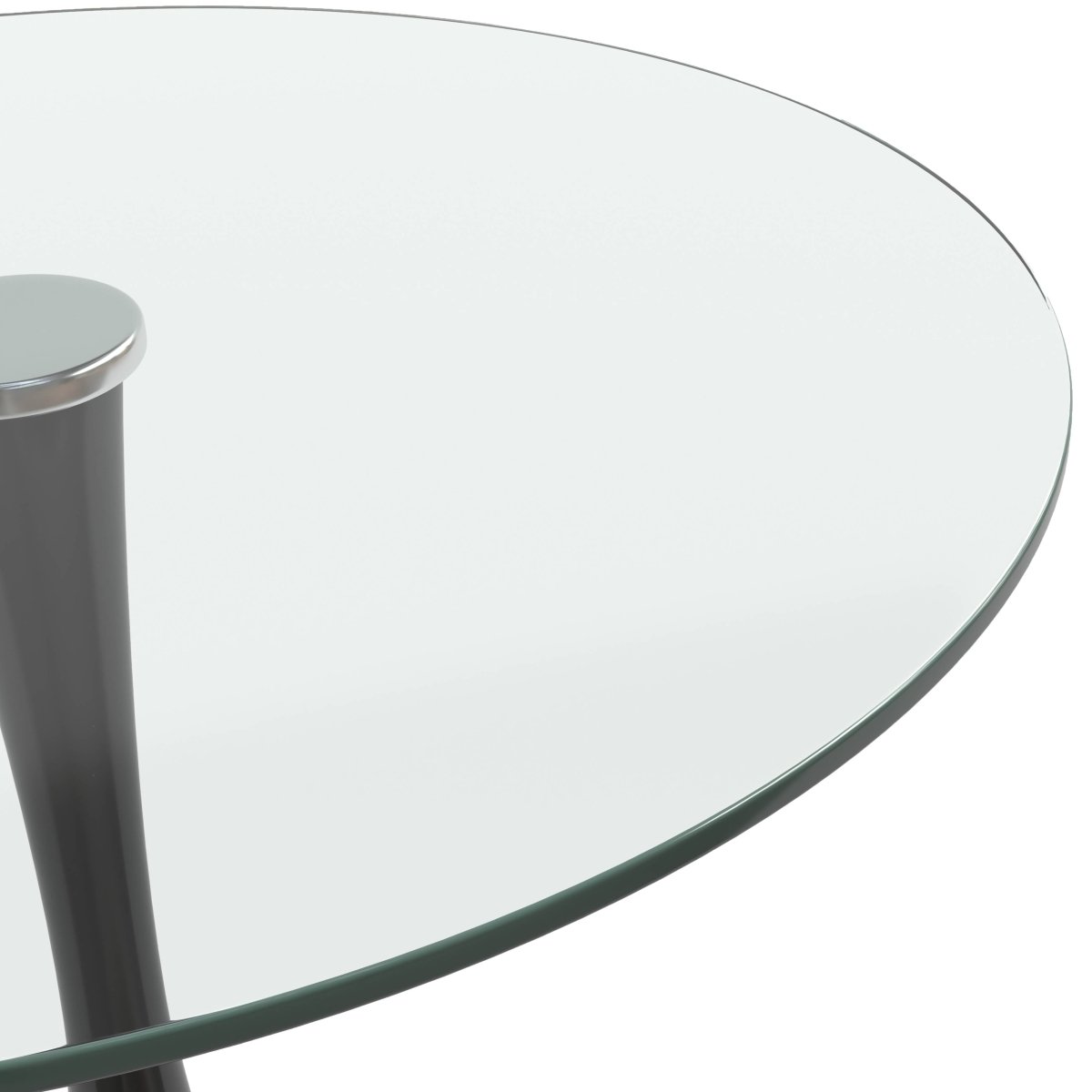 Bristol Round Dining Table with MDF/Sintered Stone/Glass Tabletop in Black Steel Base Glass Clear Dining Table Leisuremod