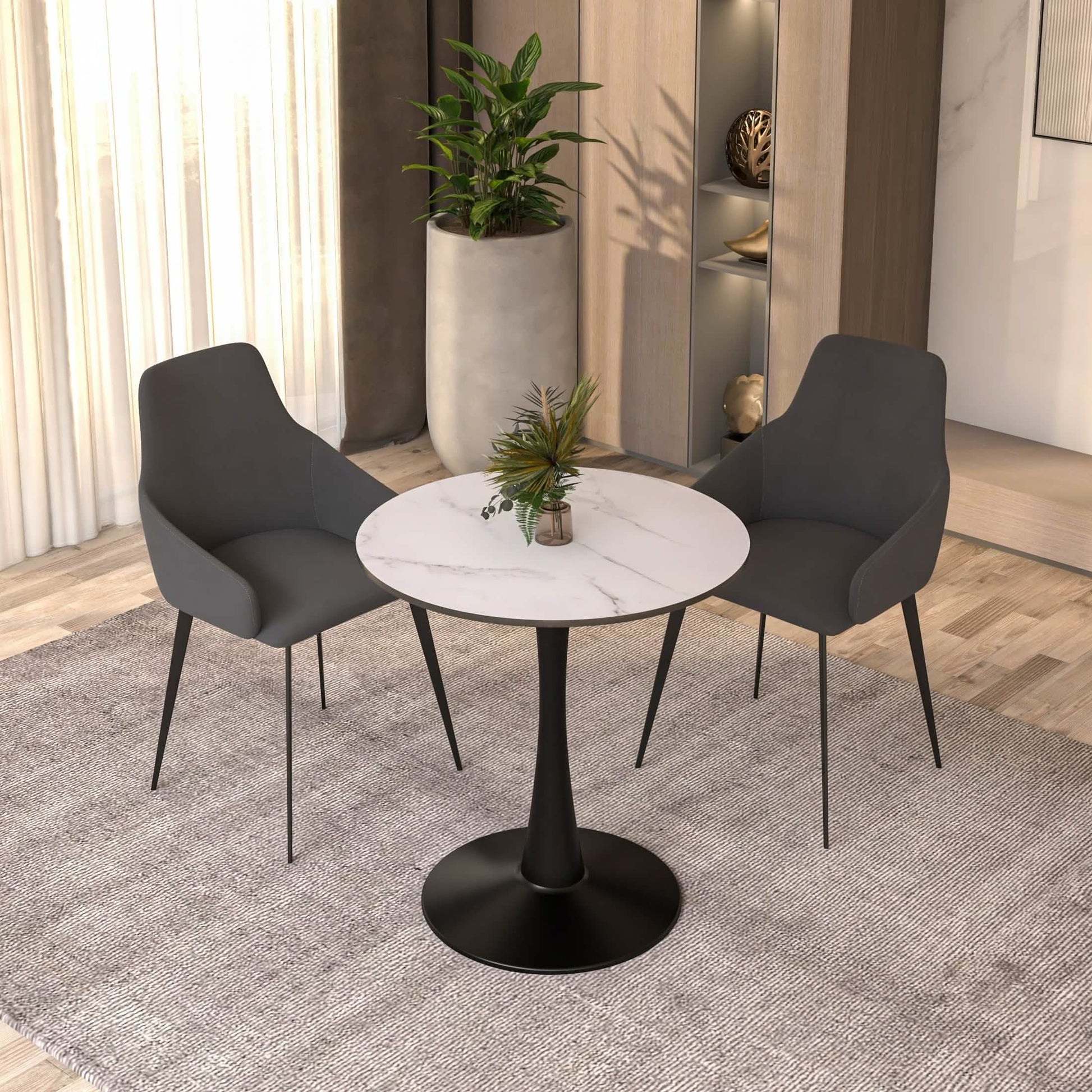Bristol Round Dining Table with MDF/Sintered Stone/Glass Tabletop in Black Steel Base
