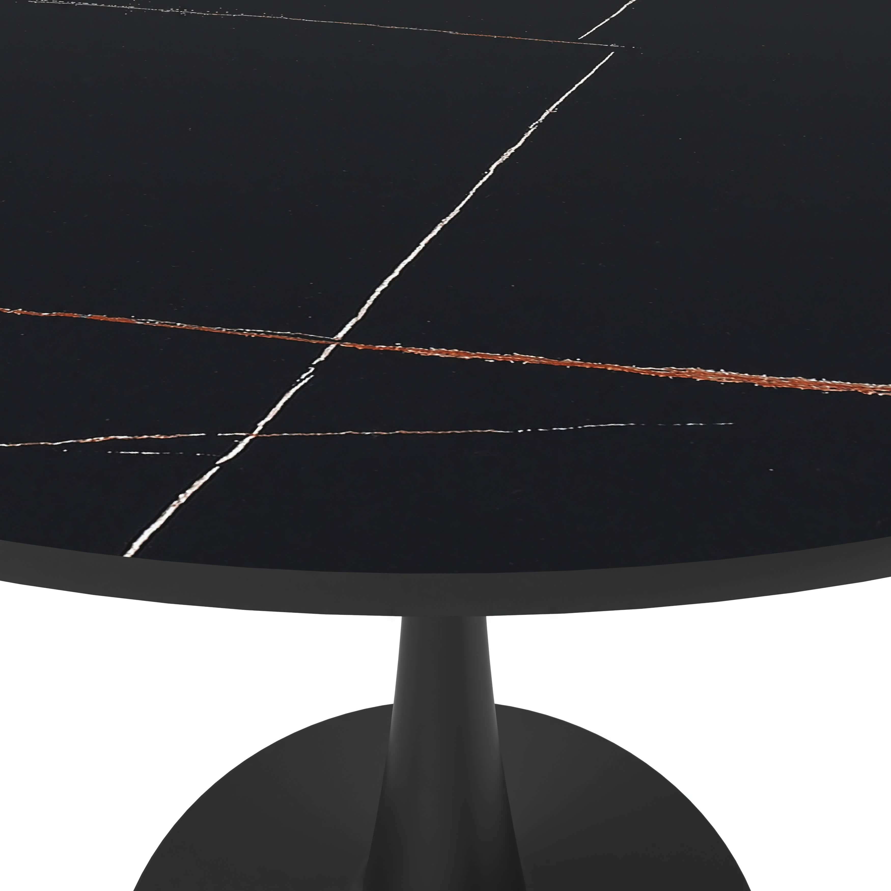 Bristol Round Dining Table with MDF/Sintered Stone/Glass Tabletop in Black Steel Base