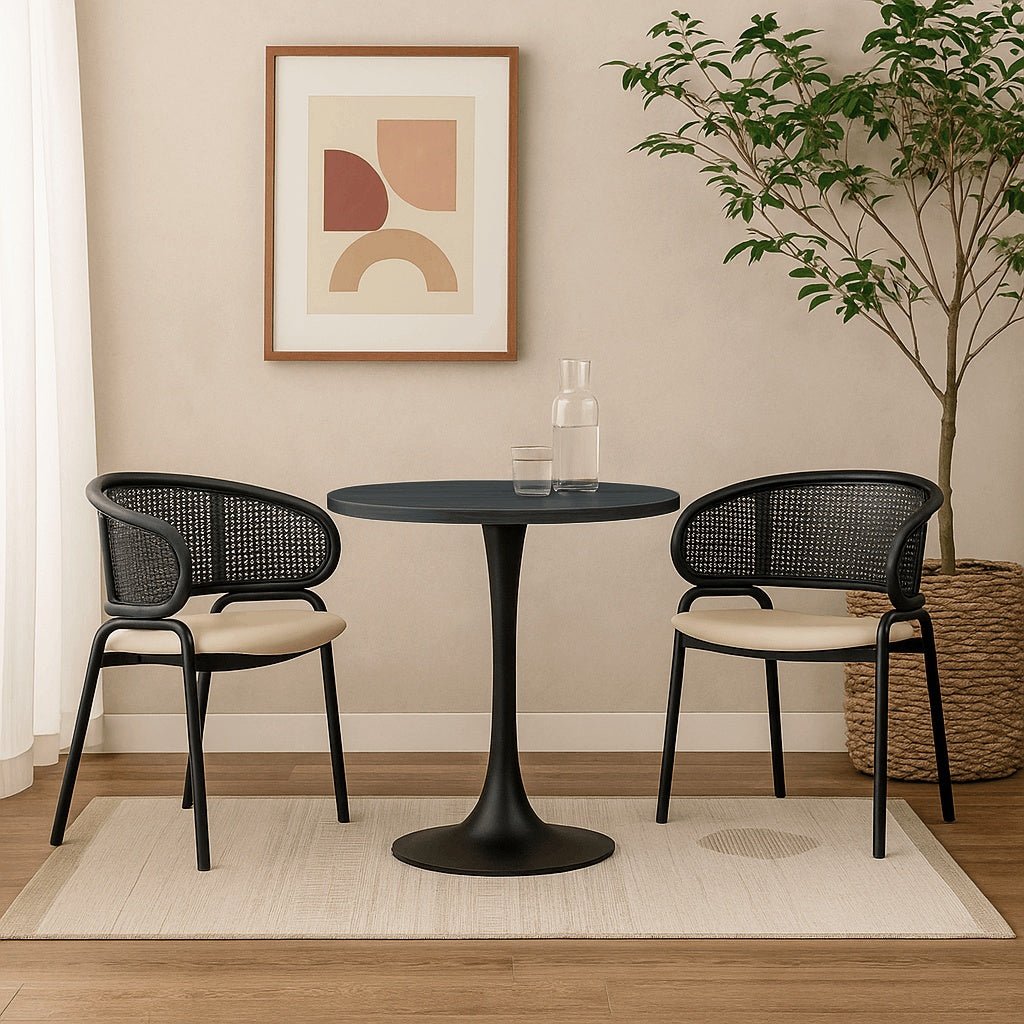 Bristol Round Dining Table with MDF/Sintered Stone/Glass Tabletop in Black Steel Base