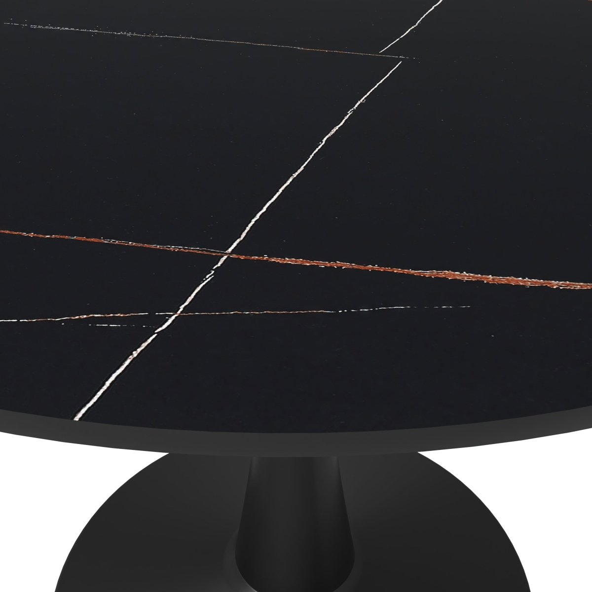 Bristol Round Dining Table with MDF/Sintered Stone/Glass Tabletop in Black Steel Base