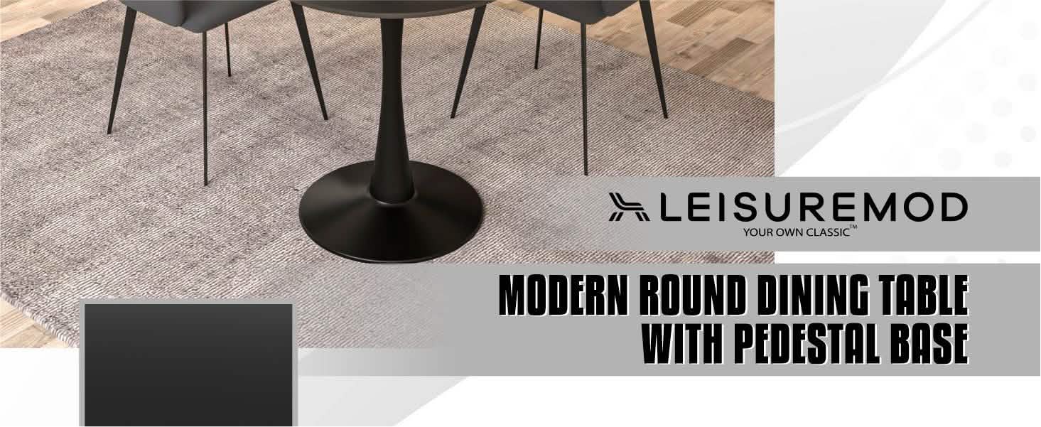 Bristol Round Dining Table with MDF/Sintered Stone/Glass Tabletop in Black Steel Base