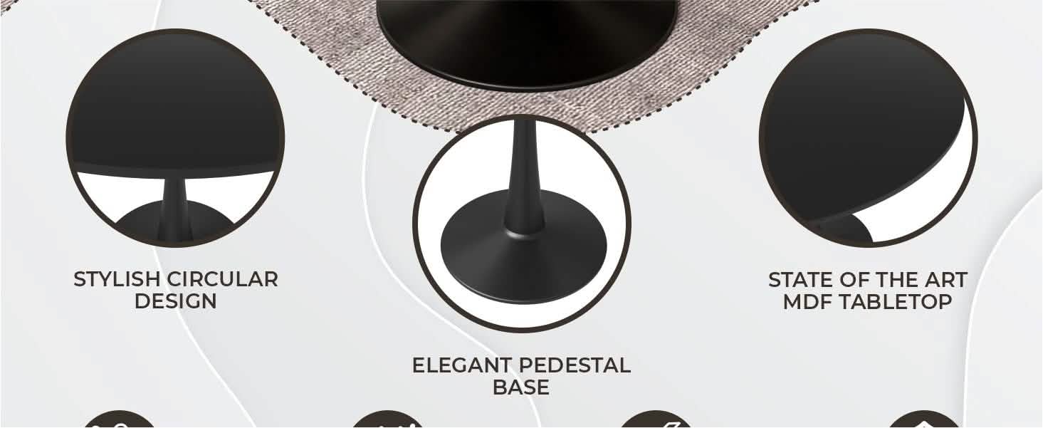 Bristol Round Dining Table with MDF/Sintered Stone/Glass Tabletop in Black Steel Base