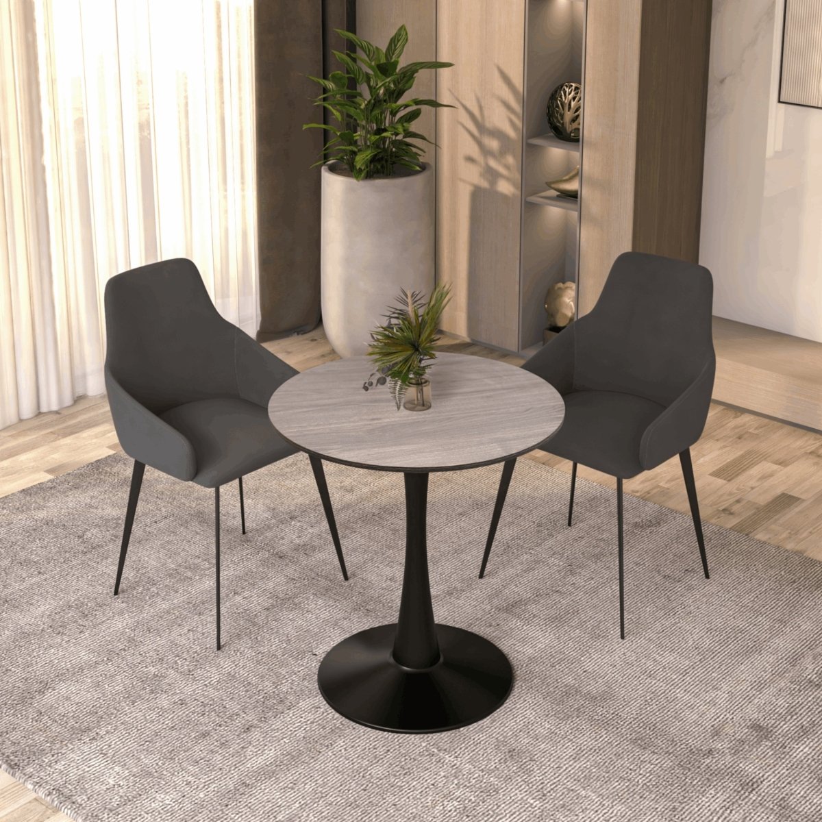 Bristol Round Dining Table with MDF/Sintered Stone/Glass Tabletop in Black Steel Base