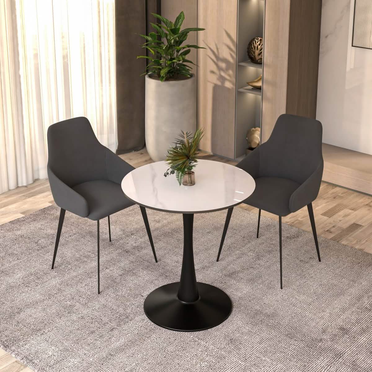Bristol Round Dining Table with MDF/Sintered Stone/Glass Tabletop in Black Steel Base