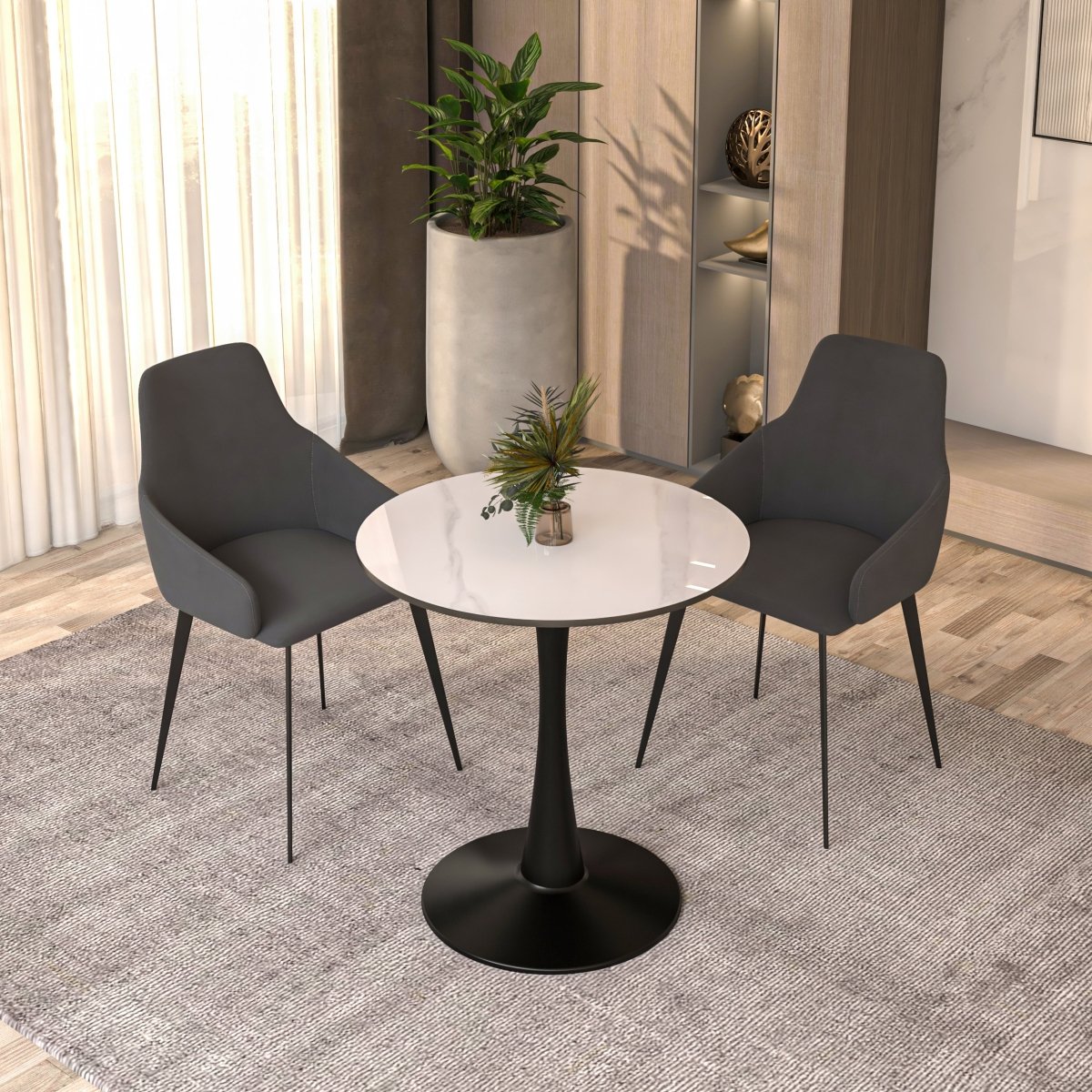 Bristol Round Dining Table with MDF/Sintered Stone/Glass Tabletop in Black Steel Base