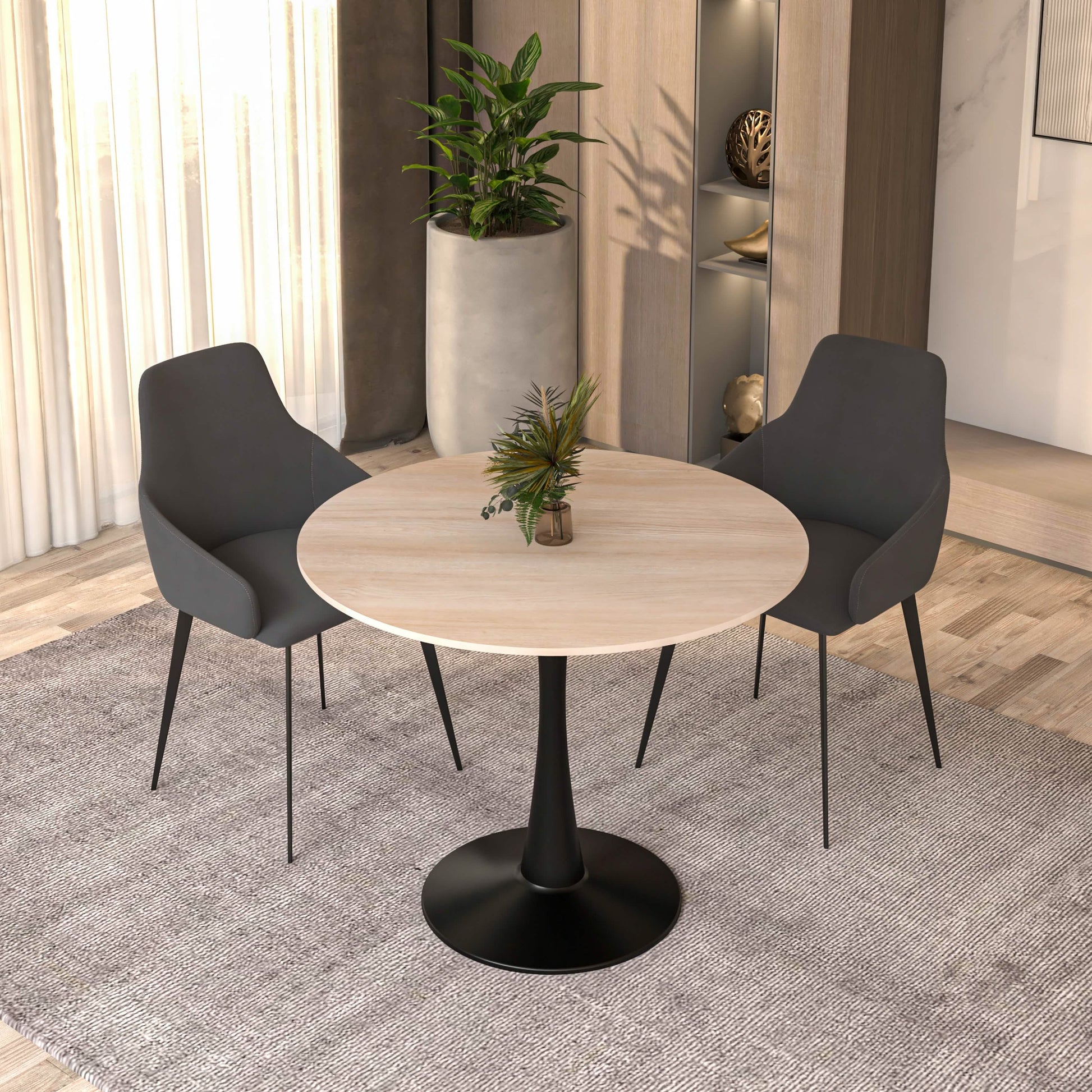 Bristol Round Dining Table with MDF/Sintered Stone/Glass Tabletop in Black Steel Base