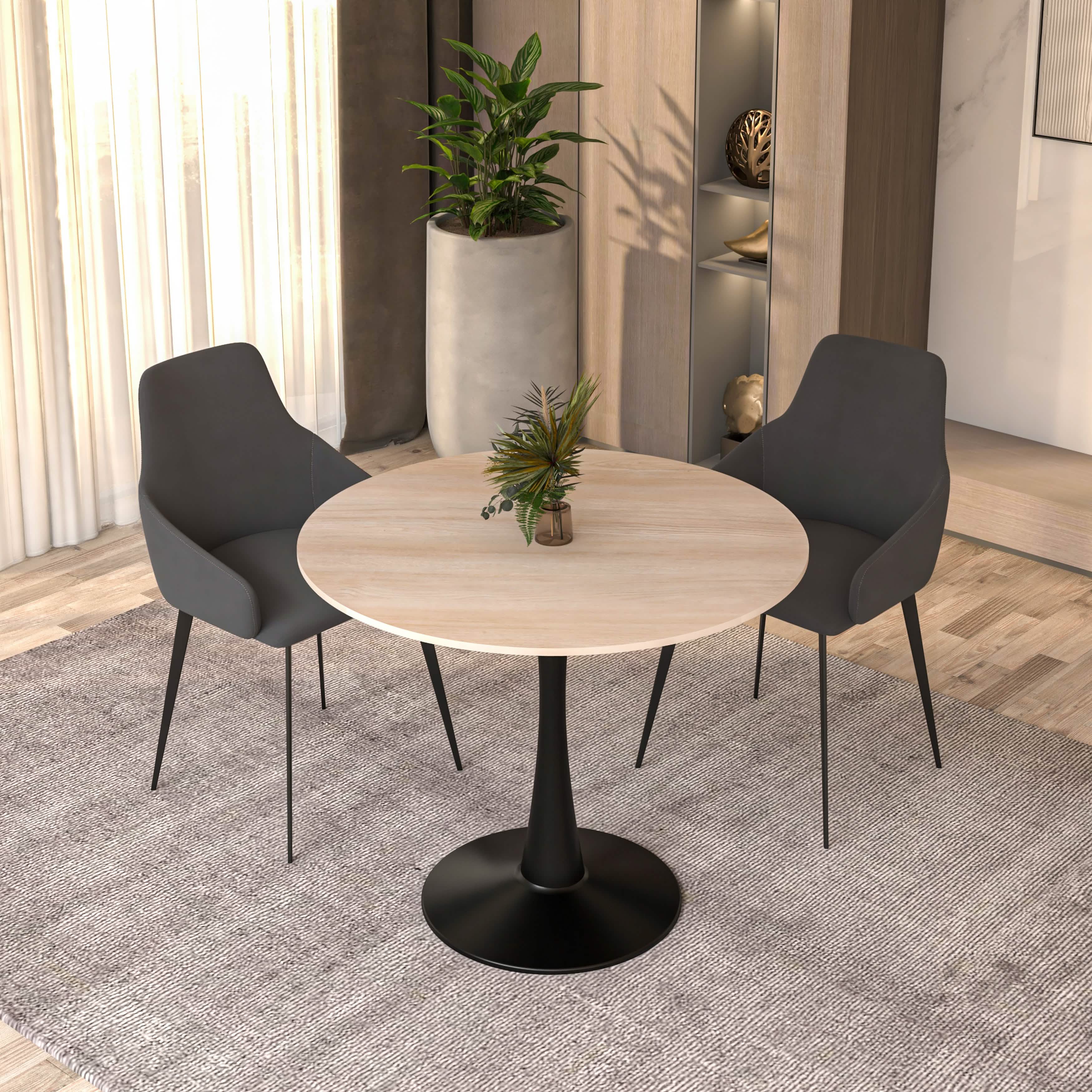 Bristol Round Dining Table with MDF/Sintered Stone/Glass Tabletop in Black Steel Base