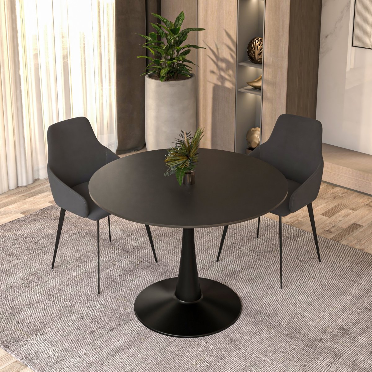 Bristol Round Dining Table with MDF/Sintered Stone/Glass Tabletop in Black Steel Base