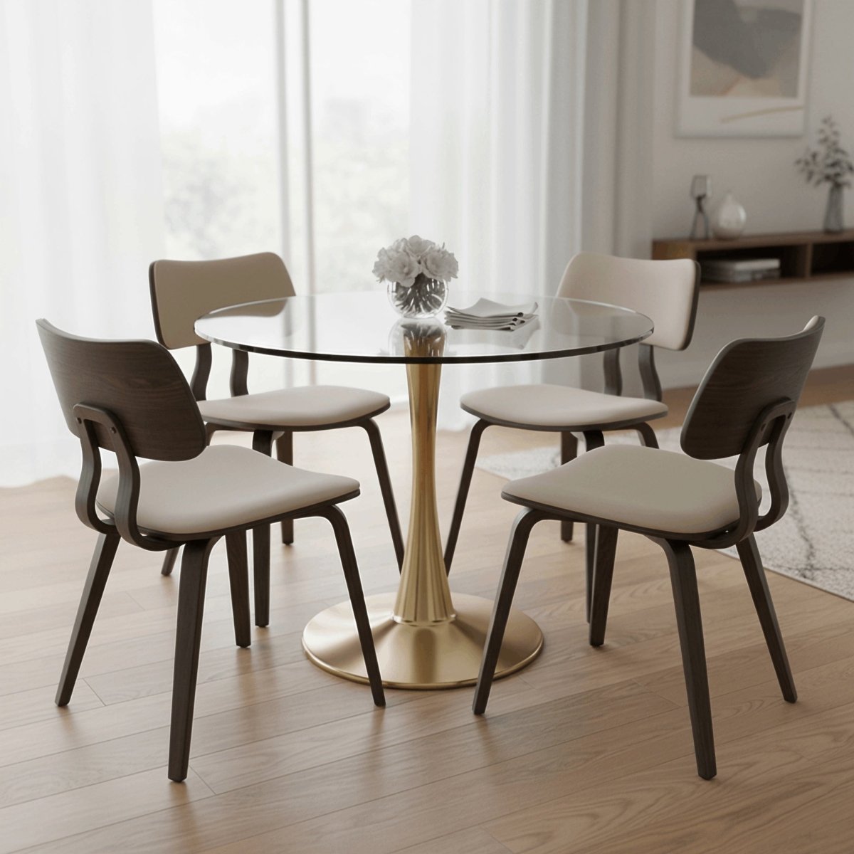 Bristol Round Dining Table with MDF/Sintered Stone/Glass Tabletop in Gold Steel