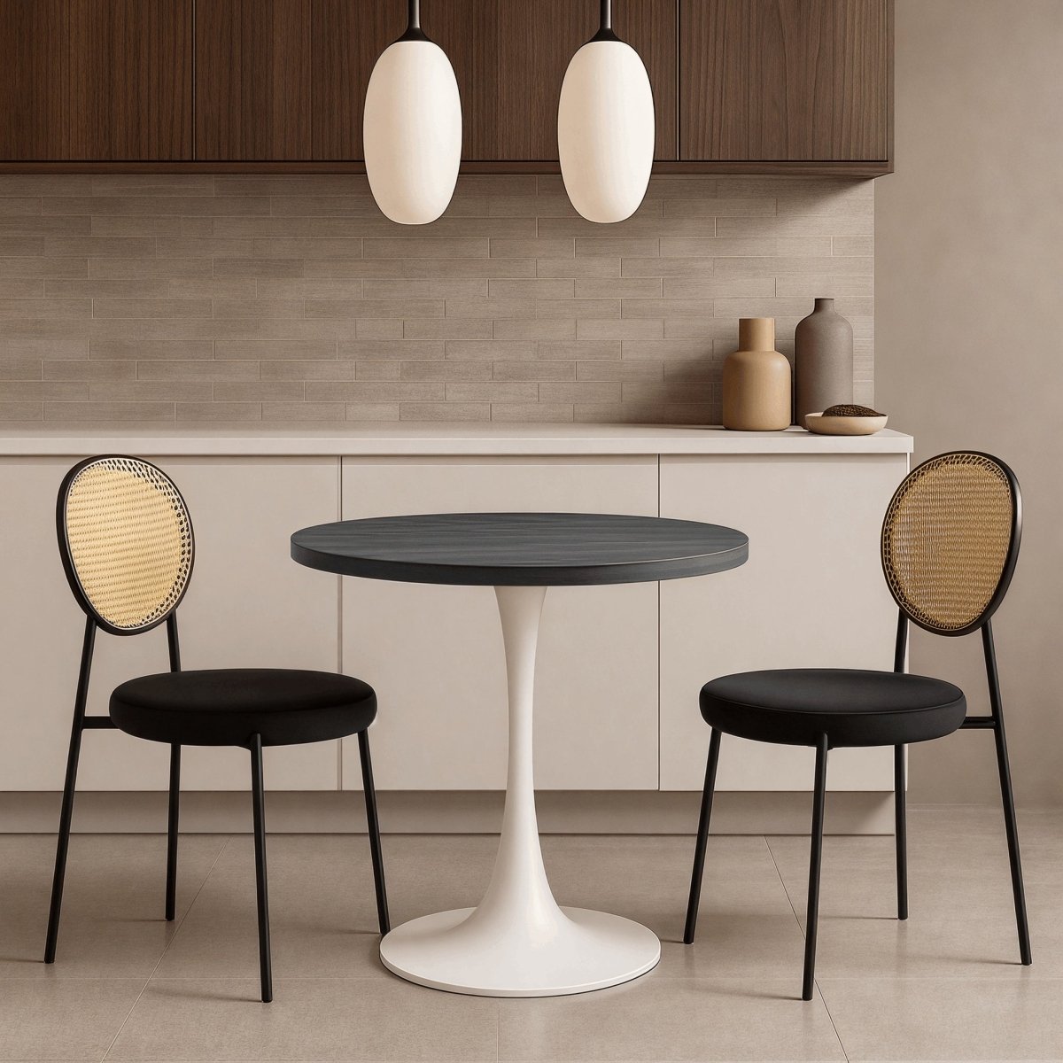 Bristol Round Dining Table with MDF/Sintered Stone/Glass Wood Tabletop in White Steel