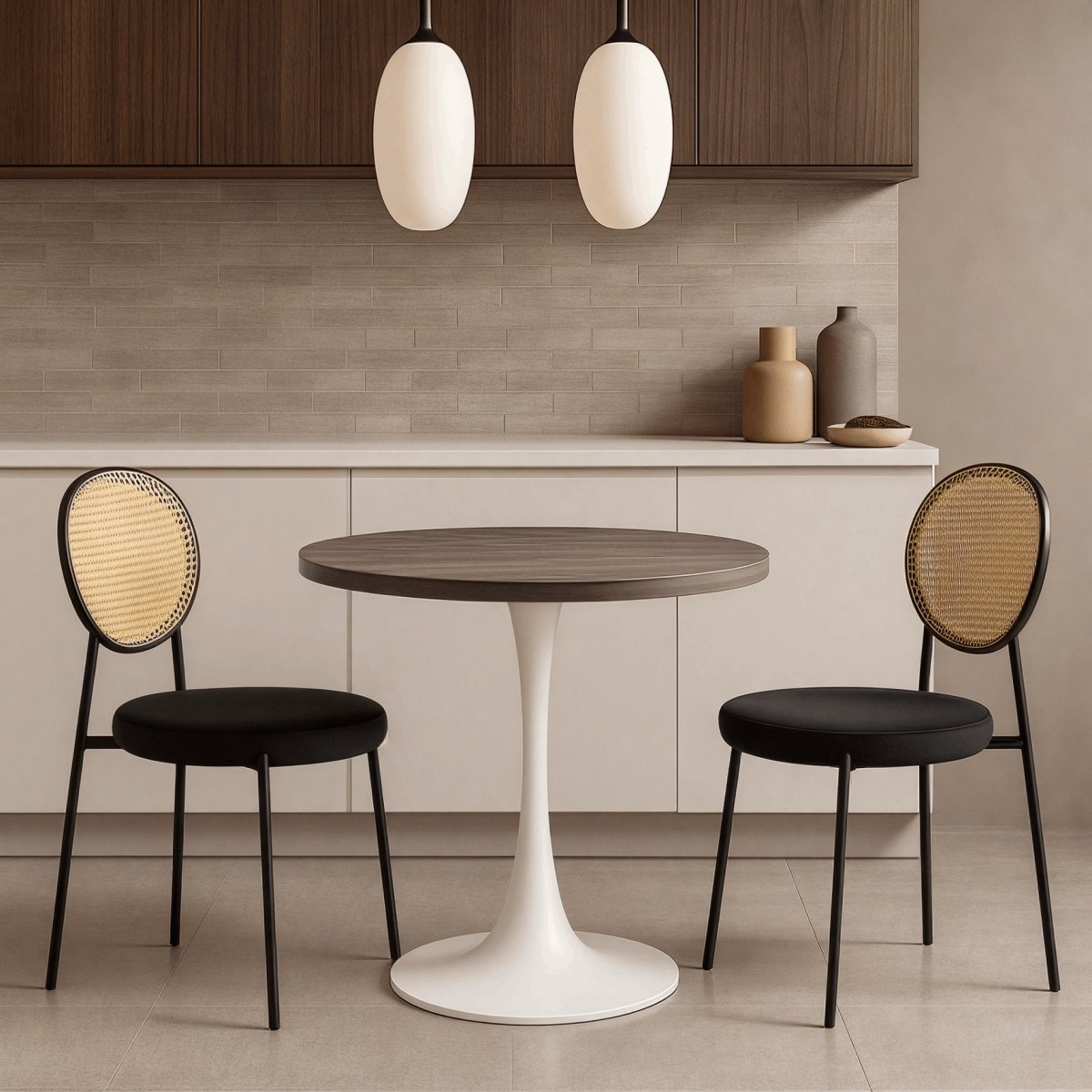 Bristol Round Dining Table with MDF/Sintered Stone/Glass Wood Tabletop in White Steel