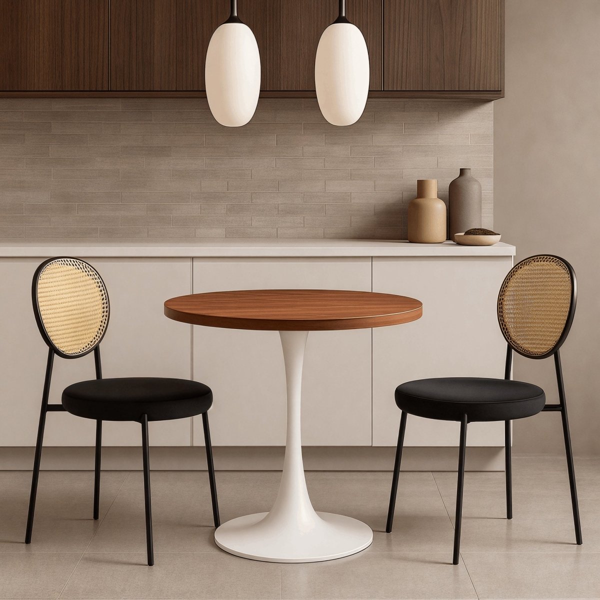 Bristol Round Dining Table with MDF/Sintered Stone/Glass Wood Tabletop in White Steel