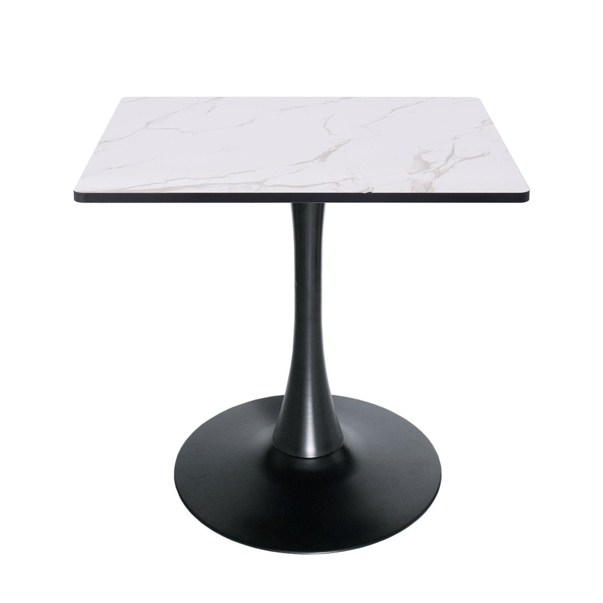 Bristol Square Dining Table with Marble White MDF Top and Steel Pedestal Base