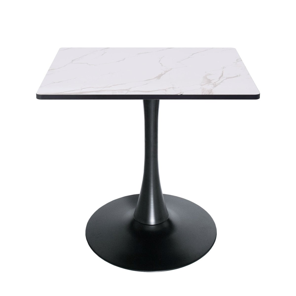 Bristol Square Dining Table with Marble White MDF Top and Steel Pedestal Base