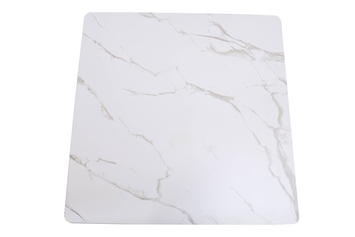 Bristol Square Dining Table with Marble White MDF Top and Steel Pedestal Base