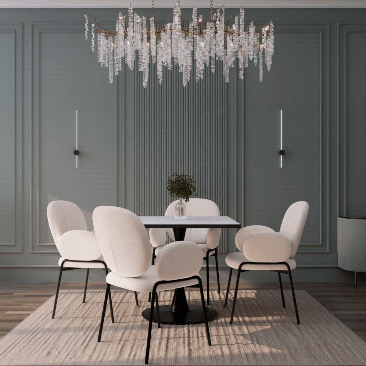 Bristol Square Dining Table with Marble White MDF Top and Steel Pedestal Base