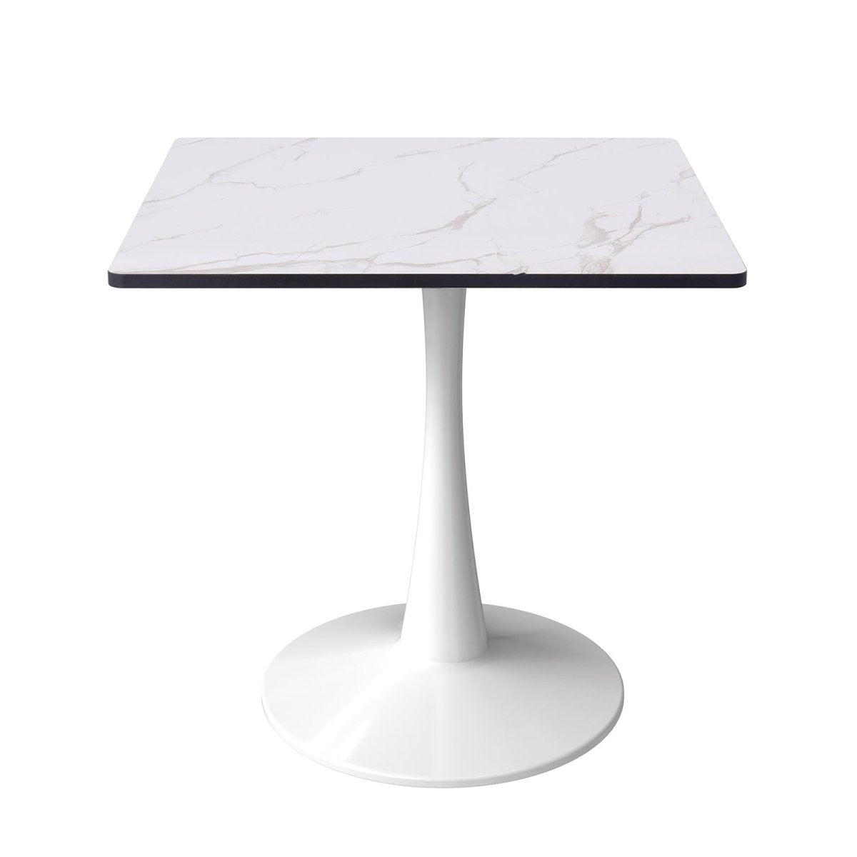 Bristol Square Dining Table with Marble White MDF Top and Steel Pedestal Base
