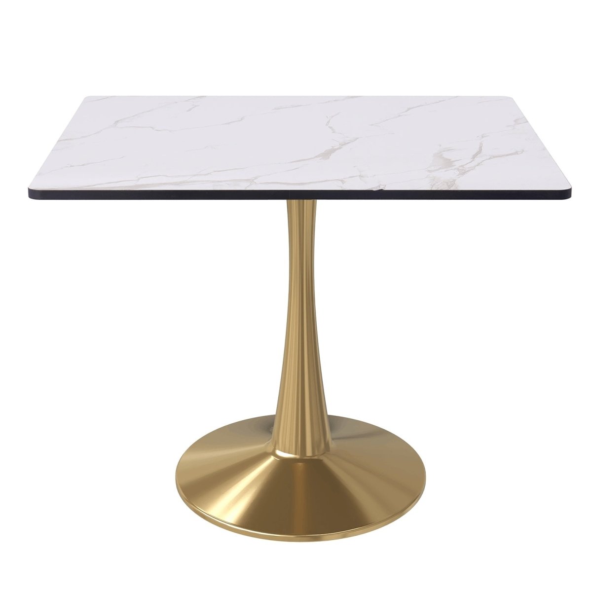 Bristol Square Dining Table with Marble White MDF Top and Steel Pedestal Base