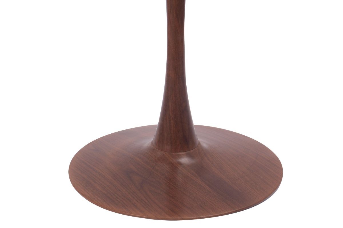 Bristol Square Dining Table with Marble White MDF Top and Steel Pedestal Base 27" Wide Walnut Dining Table LeisureMod