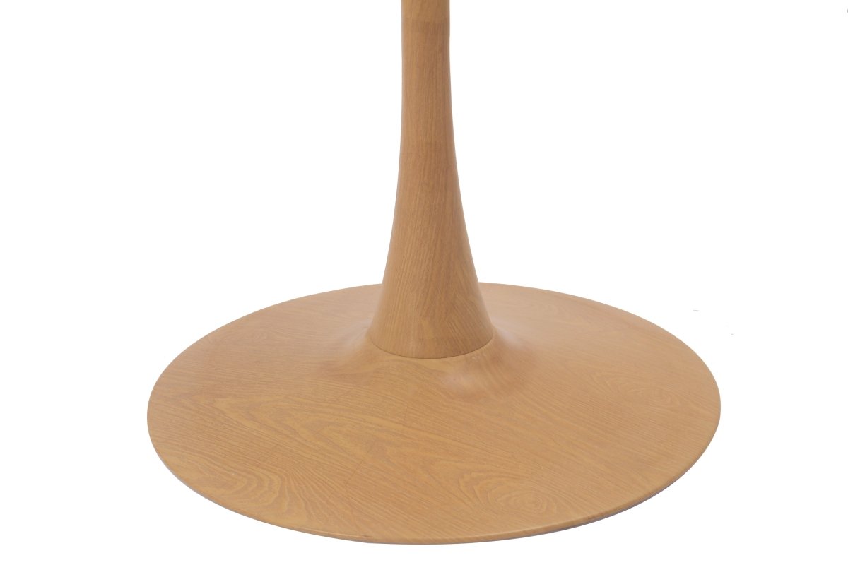 Bristol Square Dining Table with Marble White MDF Top and Steel Pedestal Base 27" Wide Natural Wood Dining Table LeisureMod